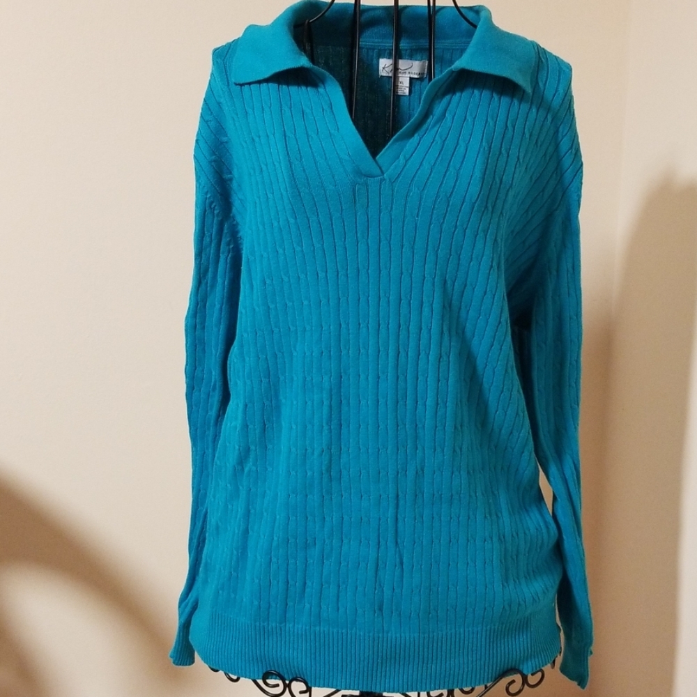 Kim Rogers V Neck Sweater with Collar Size XL